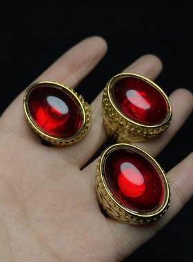 古玩包铜鎏金镶嵌红宝石戒指男女款复古做旧翡翠戒指饰品