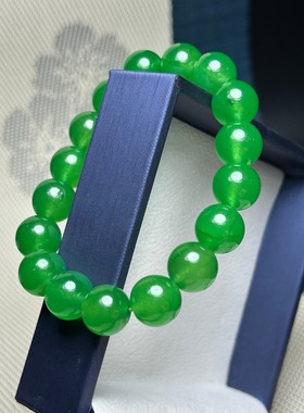 翠玉色阳绿手串冰糯种帝王绿辣绿圆珠手串男女款手链