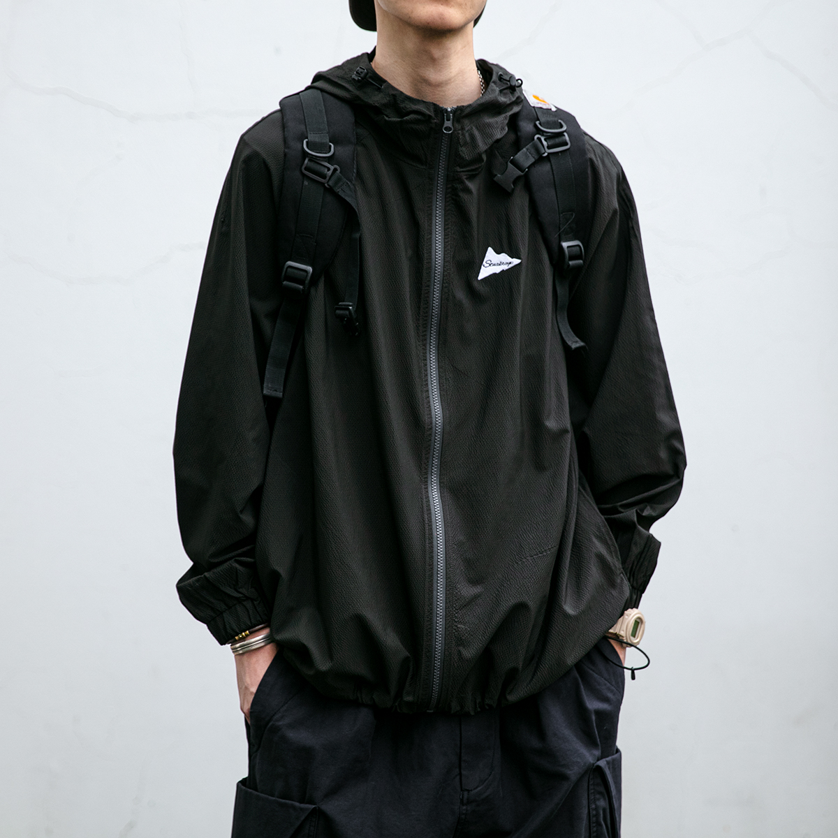 抗紫外线防晒衣男夏季潮流复古休闲纯色连帽外套情侣透气皮肤衣潮 - 图0