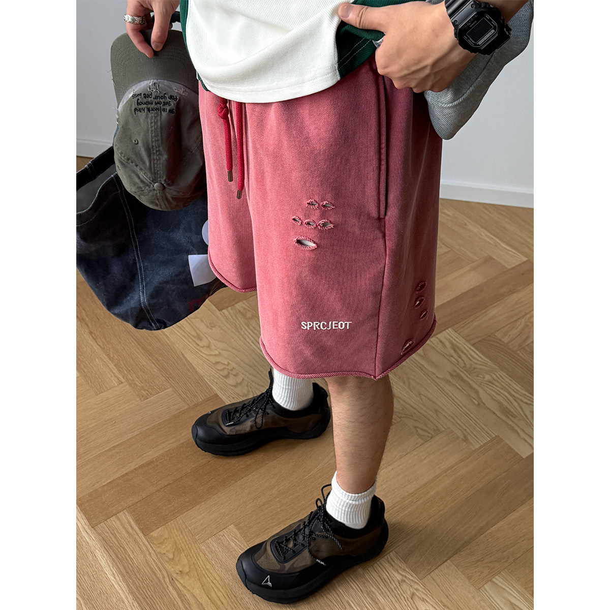 450G重磅水洗炒色破坏运动针织短裤男夏季宽松质感纯棉五分中裤潮,淘宝优惠券,粉丝福利购,淘宝优惠卷