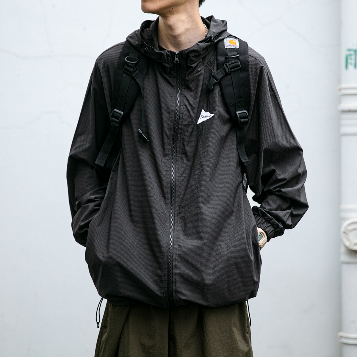 抗紫外线防晒衣男夏季潮流复古休闲纯色连帽外套情侣透气皮肤衣潮 - 图1