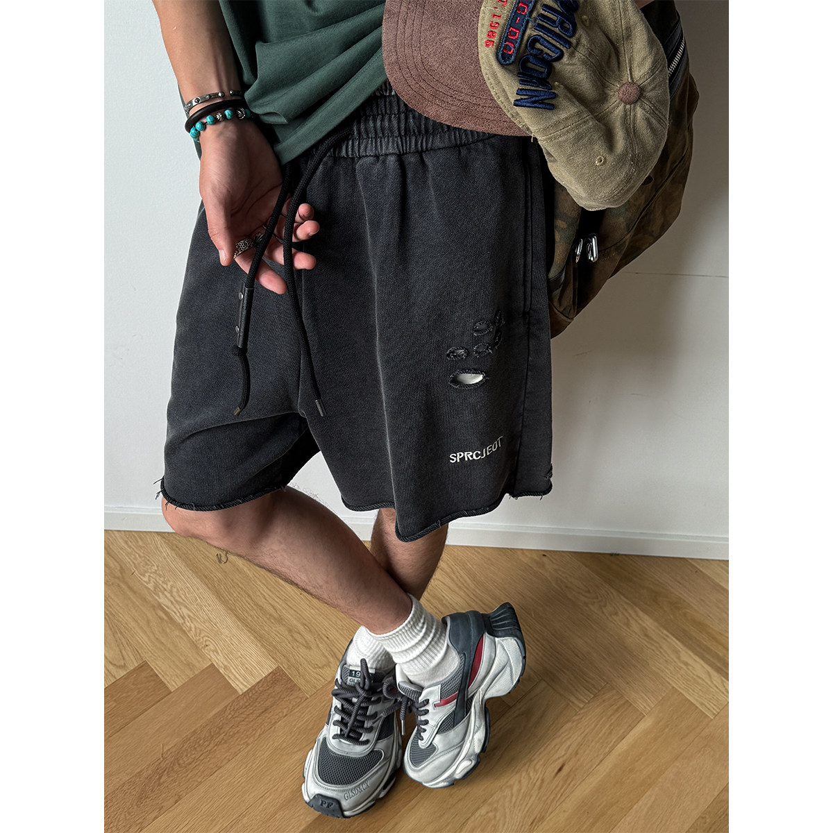 450G重磅水洗炒色破坏运动针织短裤男夏季宽松质感纯棉五分中裤潮,淘宝优惠券,粉丝福利购,淘宝优惠卷