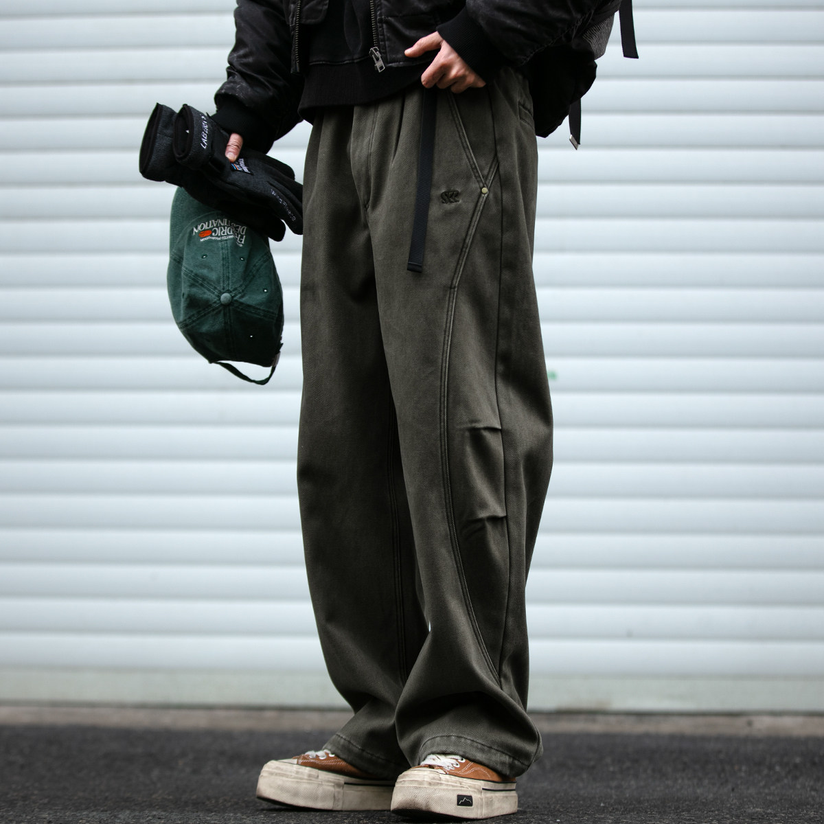 480G重工水洗解构裁剪刺绣加绒工装裤男冬季宽松质感加厚直筒长裤,淘宝优惠券,粉丝福利购,淘宝优惠卷