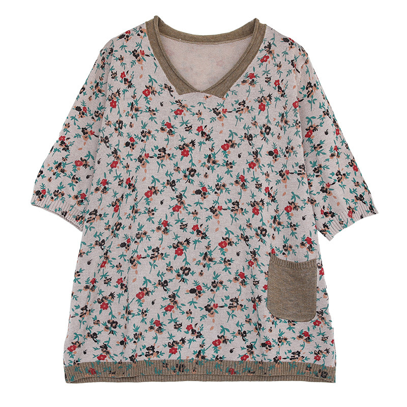 花概念五分中袖针织衫夏季宽松t恤 花概念T恤