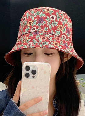 帽子工厂ins韩国文艺碎花双面戴渔夫帽女生可爱休闲遮脸遮阳盆帽
