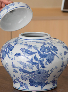 帛画新中式花鸟陶瓷青花瓷陶瓷花瓶中式仿古客厅装饰摆件家居插花