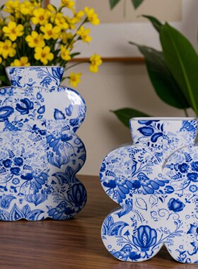 青花瓷新中式古典客厅茶几花器工艺品花瓶居家装饰摆件青花瓷高级