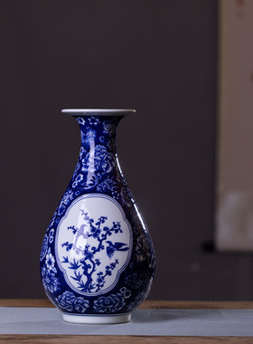 景德镇陶瓷青花万花瓷花瓶仿古中式家居客厅插花电视柜装饰品摆件