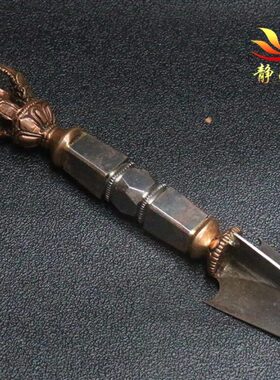 尼泊尔手工五股杵金铜刚橛纯铁金刚杵铁西藏古代铜雕居家摆件藏饰