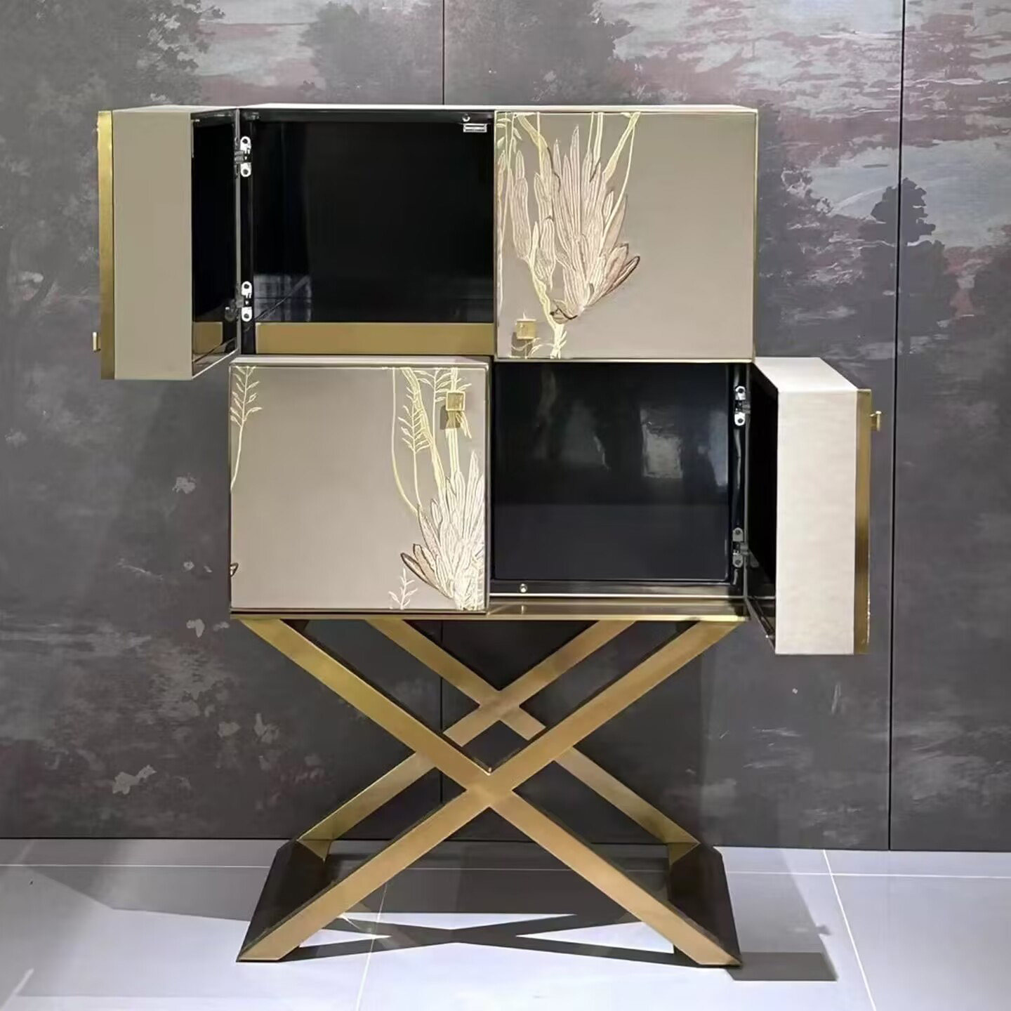 轻奢扪皮刺绣酒柜装饰柜别墅家用实木设计师高端创意客厅储物柜,淘宝优惠券,粉丝福利购,淘宝优惠卷