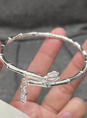 繁花纯银手镯女莫比乌斯999实心足银镯子竹节光面手环送女友礼物