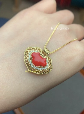 朱砂吊坠古风如意平安锁项链女士爱心锁骨链本命年护身符新年礼物