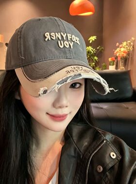 L3软顶双拼色复古刺绣棒球帽女宽檐显脸小休闲百搭遮阳防晒鸭舌