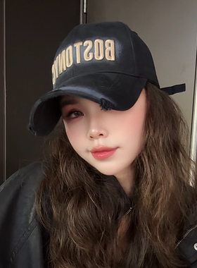 汇潮帽业加大版棉秋季破洞刺绣棒球帽韩版百搭复古显脸小鸭舌帽
