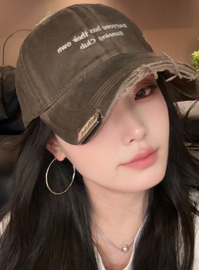 L6软顶新款破洞刺绣棒球帽女宽檐显脸小休闲百搭遮阳防晒鸭舌帽