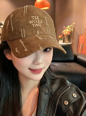 L1破洞刺绣软顶棒球帽女宽檐显脸小休闲百搭遮阳防晒鸭舌