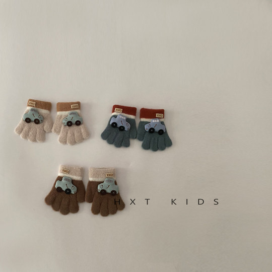 婴儿手套冬季分指可爱小汽车保暖小童宝宝冬天户外拼色洋气手袜潮