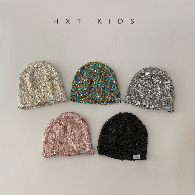 儿童堆堆帽秋冬季洋气亮片时尚小标针织帽潮童宝宝秋季穿搭毛线帽,淘宝优惠券,粉丝福利购,淘宝优惠卷