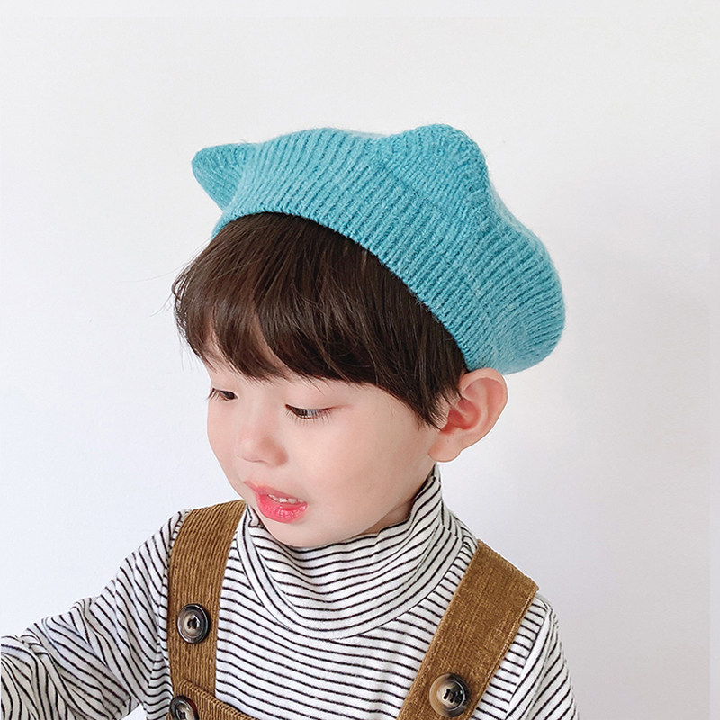儿童针织帽秋冬猫耳朵贝雷帽男童宝宝纯棉内衬冬季时尚保暖帽子女,淘宝优惠券,粉丝福利购,淘宝优惠卷