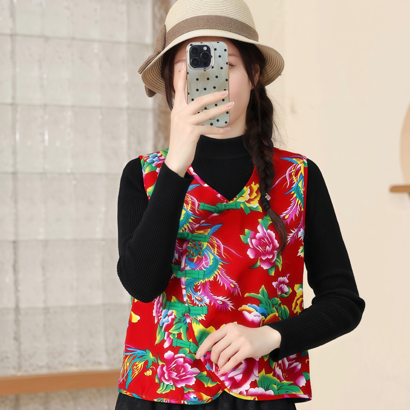 东北大花马甲加绒厚国风马夹年会打鼓秧歌广场舞坎肩演出服民族风 - 图1