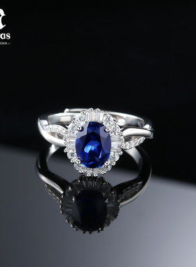 MALERAS培育蓝宝石S925银戒指逐光流彩戒指