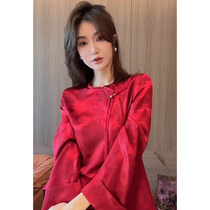 New Chinese style Chinese New Years life New Year design Beauty Super-Looking Inner Hitch Red Blouses Woman 2024 Autumn Winter