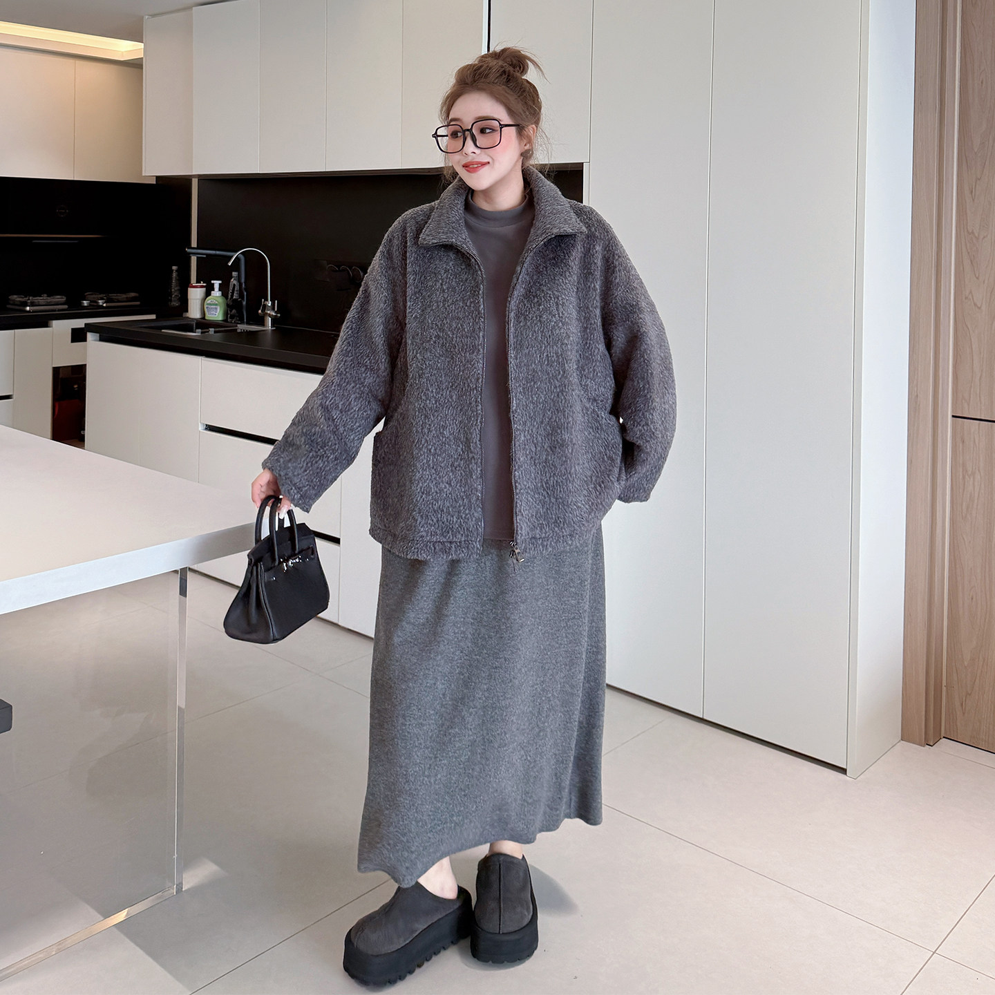 【年末8折】媛子家大码冬季胖mm宽松百搭遮肉纯色毛呢拉链外套女,淘宝优惠券,粉丝福利购,淘宝优惠卷