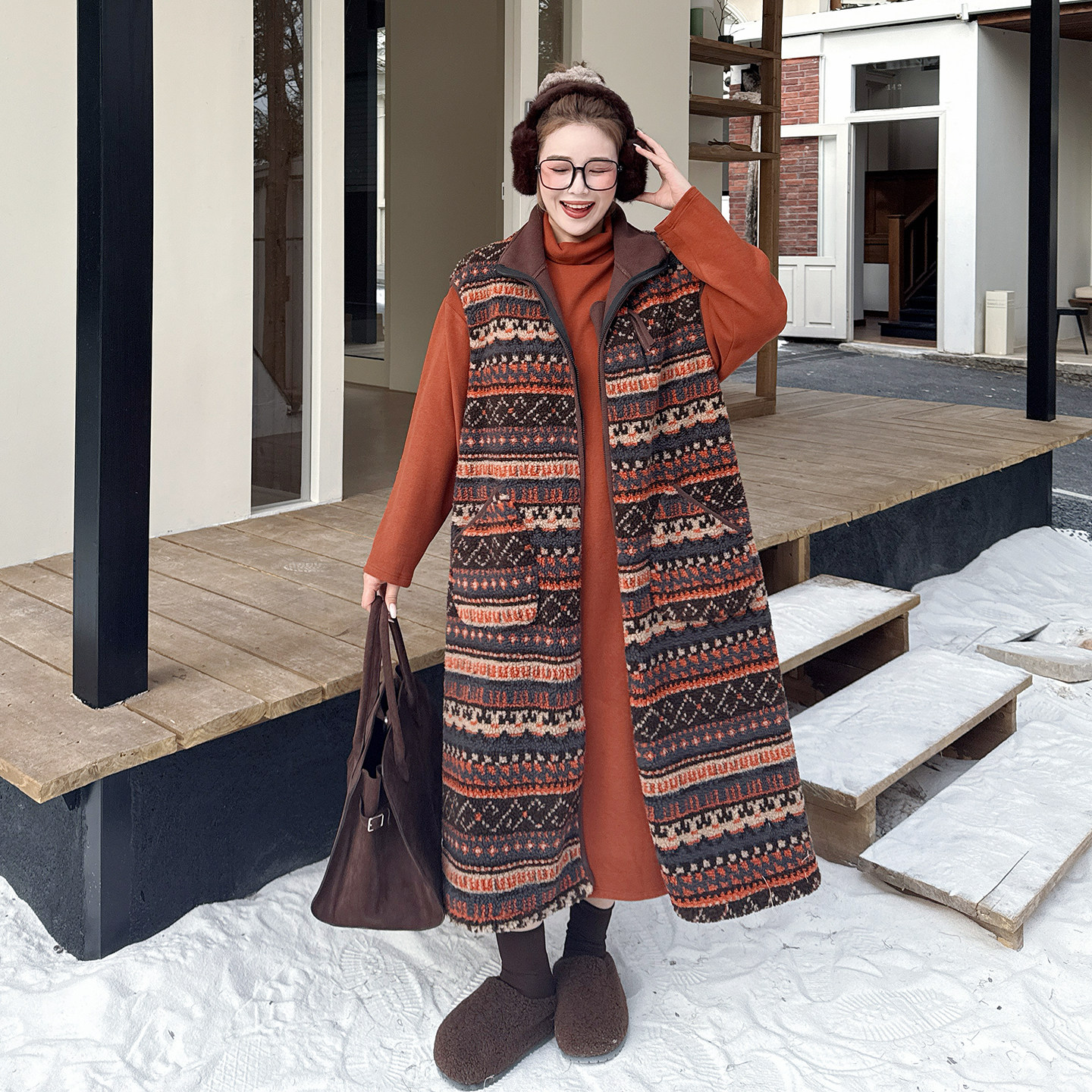 【年末7折】媛子家大码冬季百搭加绒马甲彩条长款摇粒绒厚款外套,淘宝优惠券,粉丝福利购,淘宝优惠卷