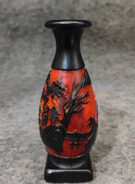 珍藏乌鸦皮花瓶印章雕刻精美石质坚硬尺寸细节如图重658g摆件