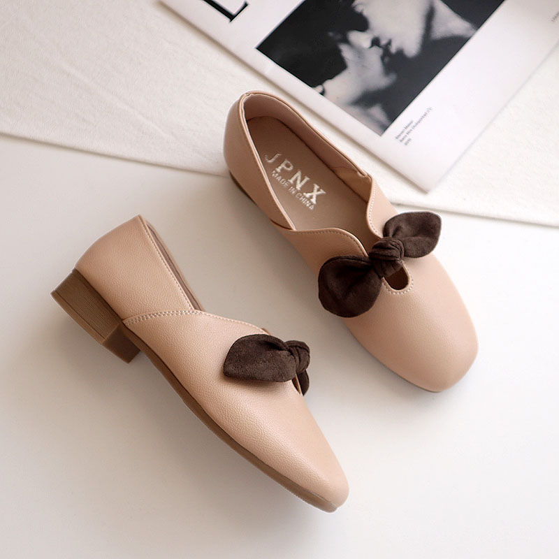 cumuggo旗舰店单鞋女春季新款百搭仙女风蝴蝶结豆豆鞋浅口方头平底奶奶鞋夏2