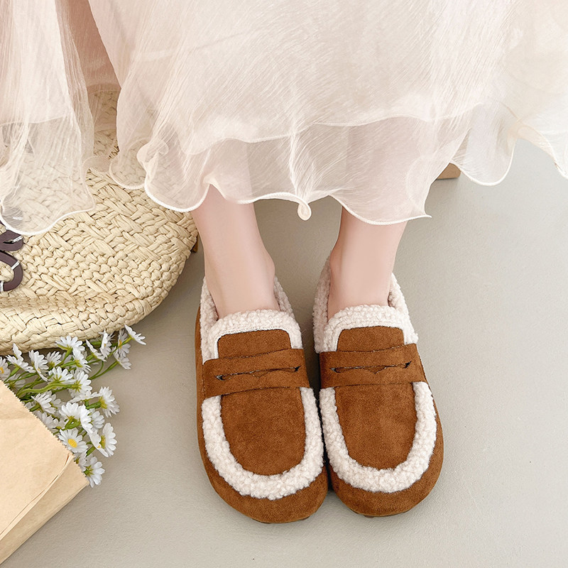 加绒保暖乐福鞋女秋冬新款平底一脚蹬毛毛鞋懒人豆豆鞋羊羔毛棉鞋,淘宝优惠券,粉丝福利购,淘宝优惠卷