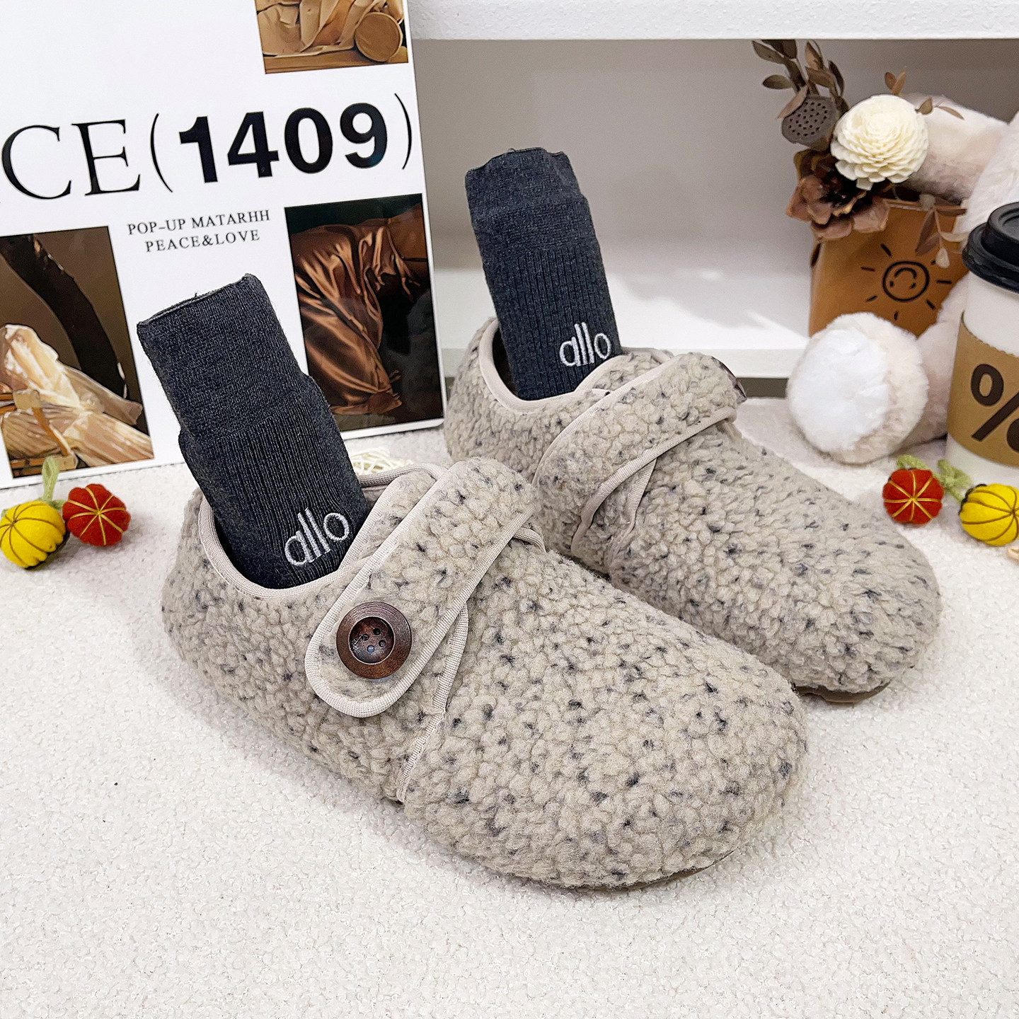 复古加绒毛毛鞋女秋冬保暖魔术贴全包勃肯鞋豆豆鞋外穿毛绒妈妈鞋,淘宝优惠券,粉丝福利购,淘宝优惠卷