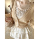 Lazy Didi ຮັກມືສອງ Vintage French lace suit waist ruffled pleated suspender skirt