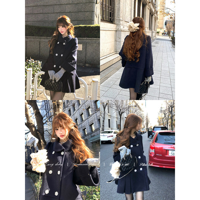 Lazy Didi Kyoto Snow Lane Wool Coat Accordion Pleated Cloak Wool Jacket Retro Retro Silhouette