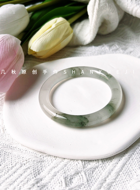 天然新疆金丝玉天山翠冰翠不知春圆条手镯宝石光扁条