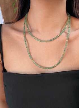 绿野仙踪复古天然东陵玉飞碟珠长款项链氛围感多种戴法颈链