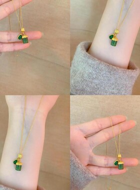 碧玺回纹珠项链女黄金色招财精致时尚气质轻奢高颜值好寓意锁骨链