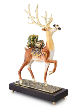 罗比罗丹一路发财百财鹿摆件创意客厅珐琅彩装饰开业乔迁礼品高档