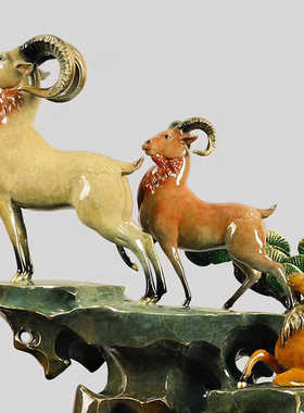 玄关摆设羊摆件黄铜中式