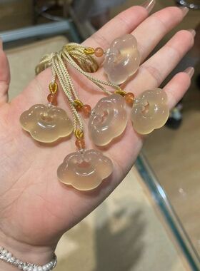 天然玛瑙中式玉髓祥云如意情侣男女平安锁骨玉石吊坠礼物项链原创