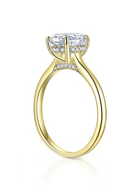 跨境热卖纯银戒指女两克拉鸽子蛋椭圆莫桑石带证书镀金空托活闭口