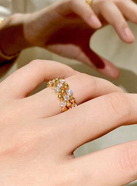 莫桑石纯银圆珠排戒女简约小众手饰叠戴戒指时尚高级感