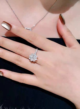 纯银莫桑石少女灯泡雪花一三克拉显大款甜美婚戒戒托跨境货源