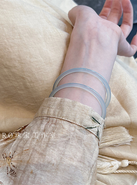 叮当镯一对女海蓝色玛瑙玉髓