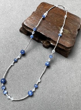 原创蓝晶石纯银锁骨项链