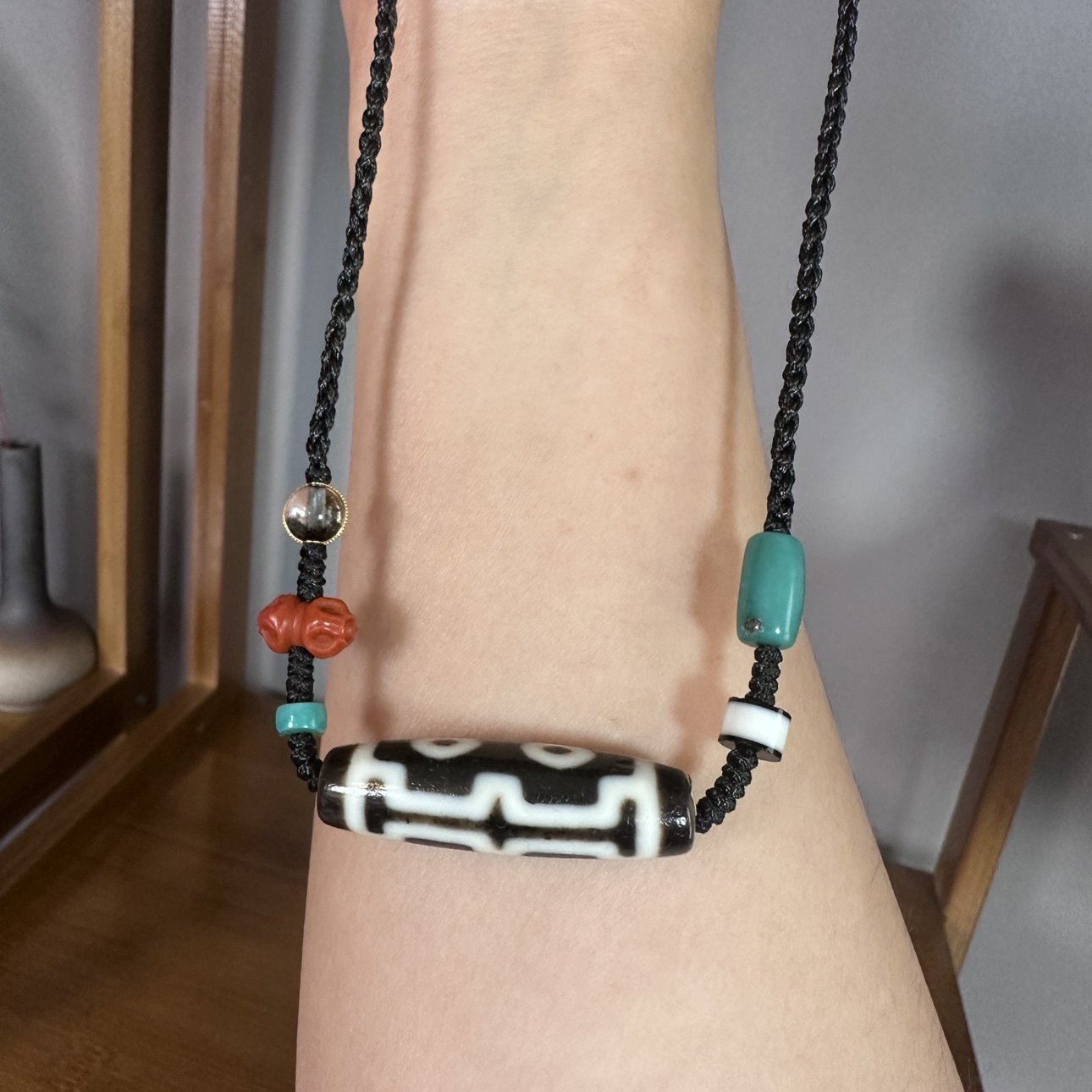 金刚杵四眼天珠南红绿松18K金镶绿幽灵原创设计编绳项链颈首饰品,淘宝优惠券,粉丝福利购,淘宝优惠卷