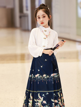 Girls Horse Face Dress 2023 Fall New Suit Children Dont Dress Long Sleeves Half Body Dress Woman Middle Country Style Ancient Clothing Hanfu