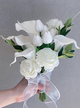 马蹄莲蝴蝶兰手捧花仿真花注册婚礼婚纱拍照道具家居客厅装饰摆设