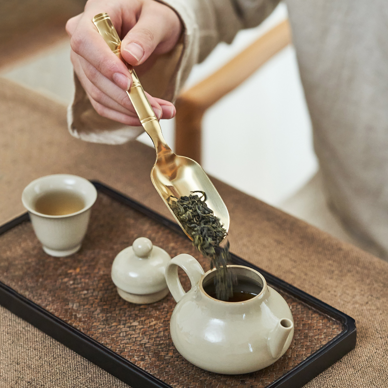 算盘茶道铜六君子套装家用黄铜高端泡茶工具茶刀茶夹杯托茶具配件