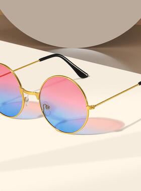 欧美复古圆形太阳镜新款彩色海洋片太子镜伴郎团潮流跨境时尚墨镜